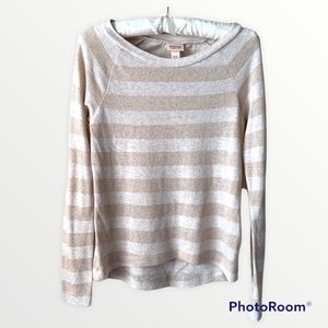 Cream and Gold Stripe Long Sleeve Sweater Top Lightweight Size XS